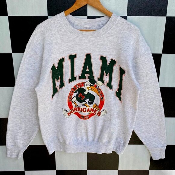 Vintage 90s University of Miami Crewneck Sweatshirt, Miami Hurricanes Football - Picture 1 of 2